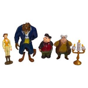 5 x DISNEY BEAUTY AND THE BEAST FIGURES CAKE‎ TOPPERS PLAY VGC